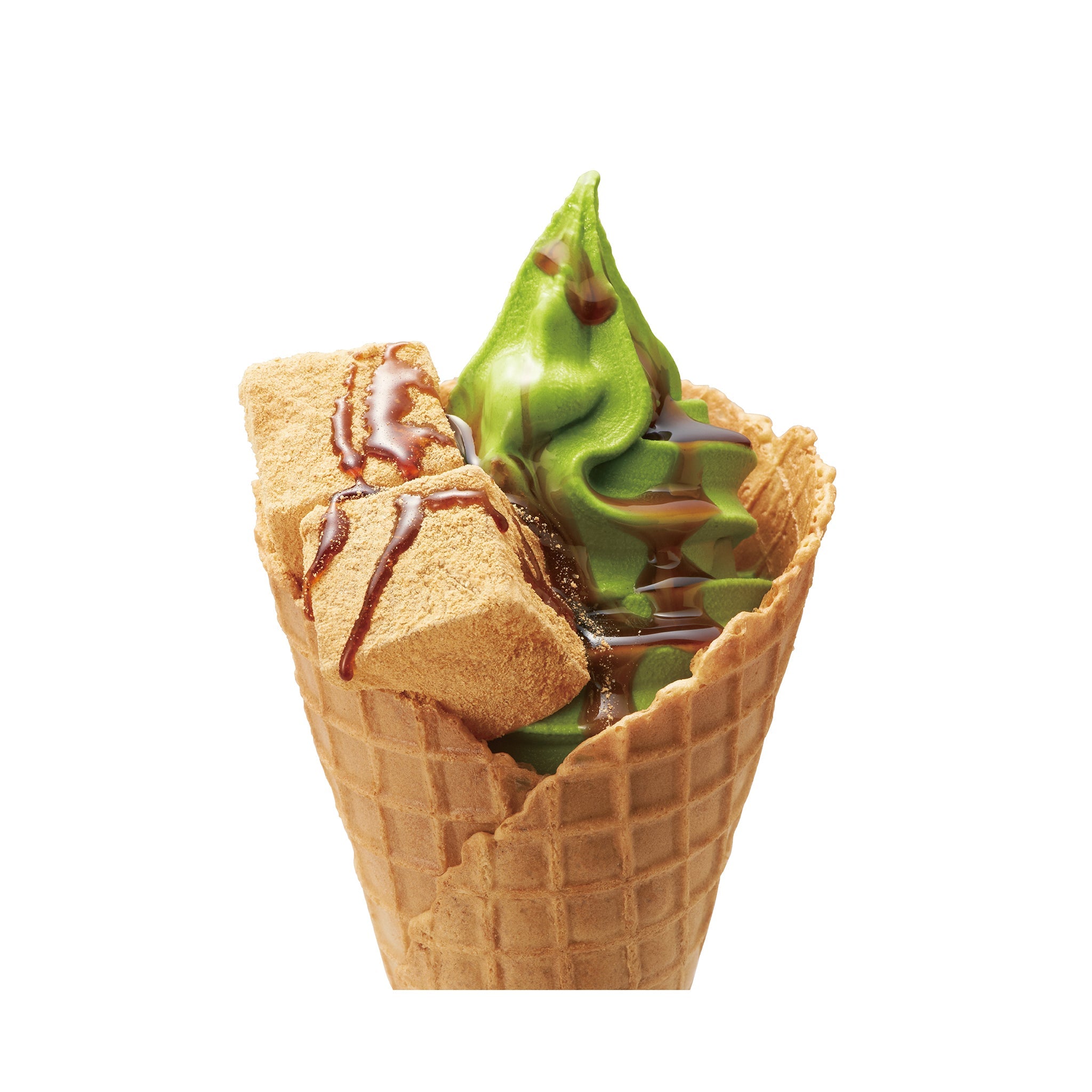 抹茶わらび餅 <small><br>Matcha soft serve w/Bracken-starch dumplings and Brown sugar syrup</small>