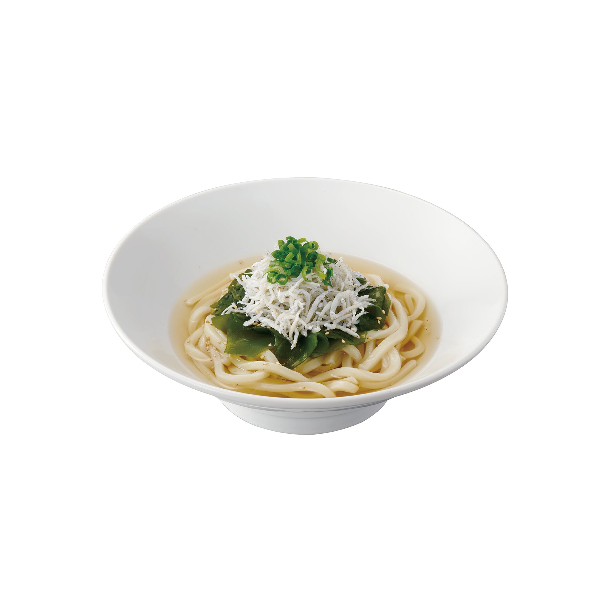 釜あげしらすと生わかめうどん<br><small>(HOT/COLD) <br>Boiled whitebait w/Raw wakame</small>
