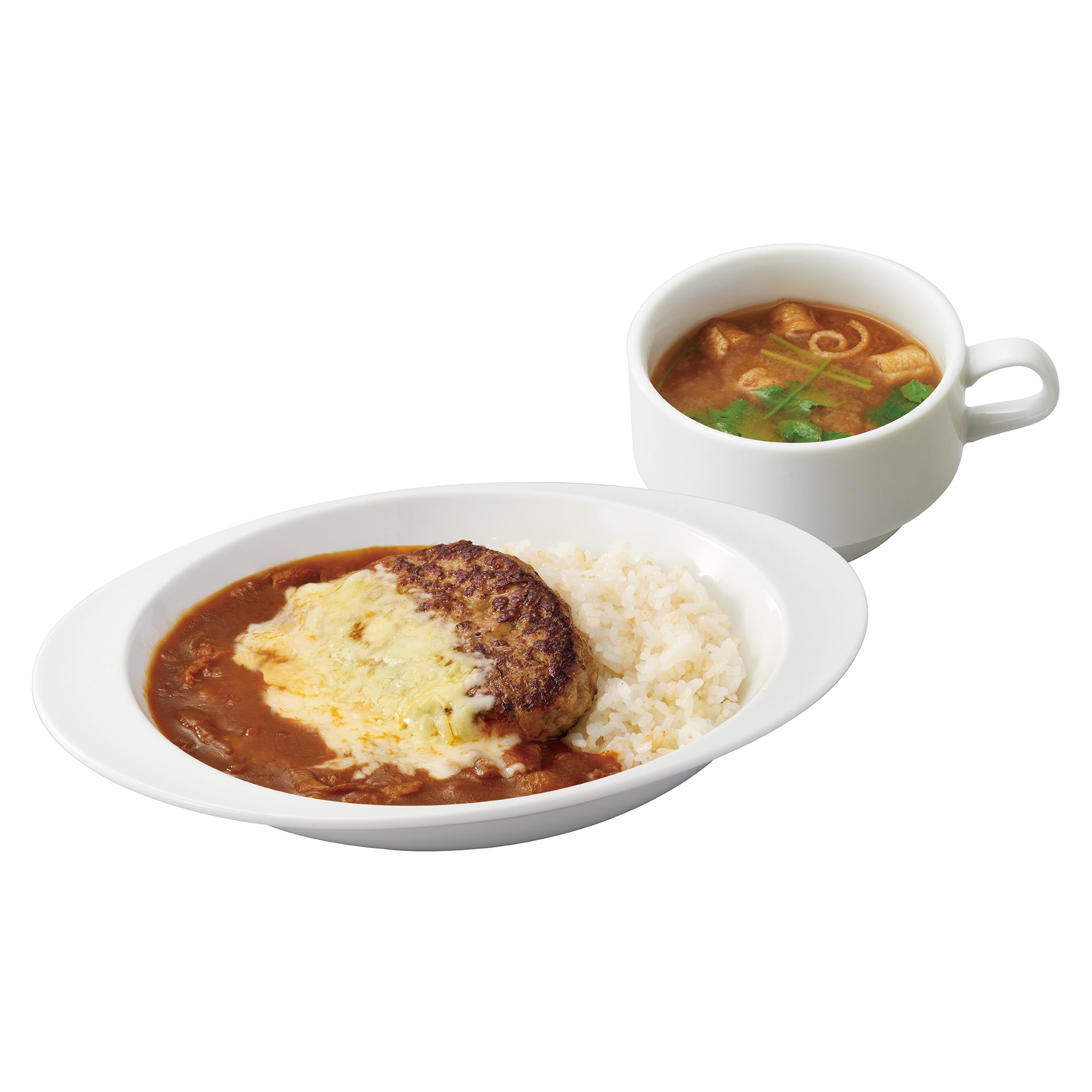 ハンバーグチーズハヤシライス <br><small>Hayashi rice w/hamburger steak and cheese</small>