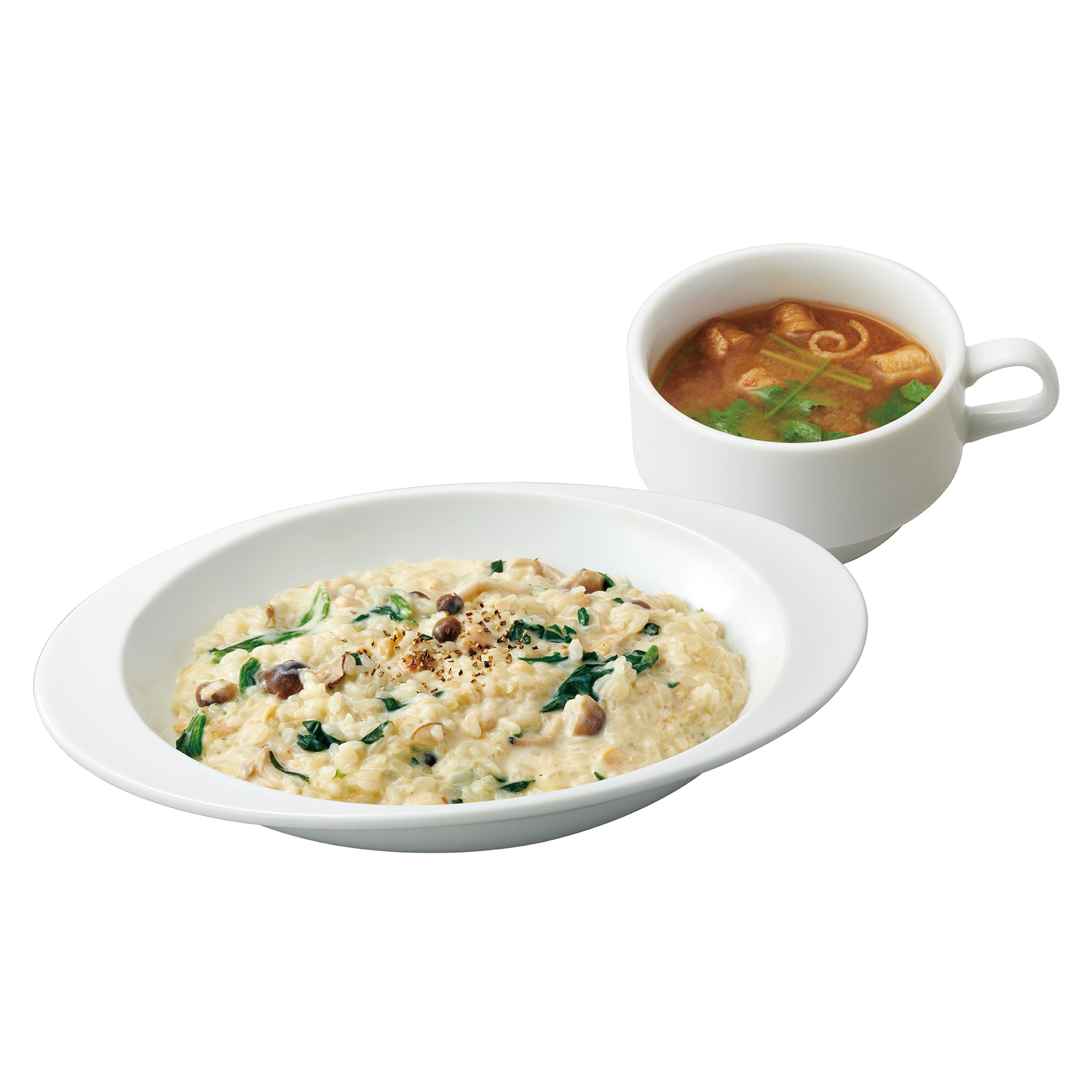 鮭とほうれん草の豆乳チーズリゾット<br><small>Soy milk cheese risotto w/Salmon and Spinach</small>