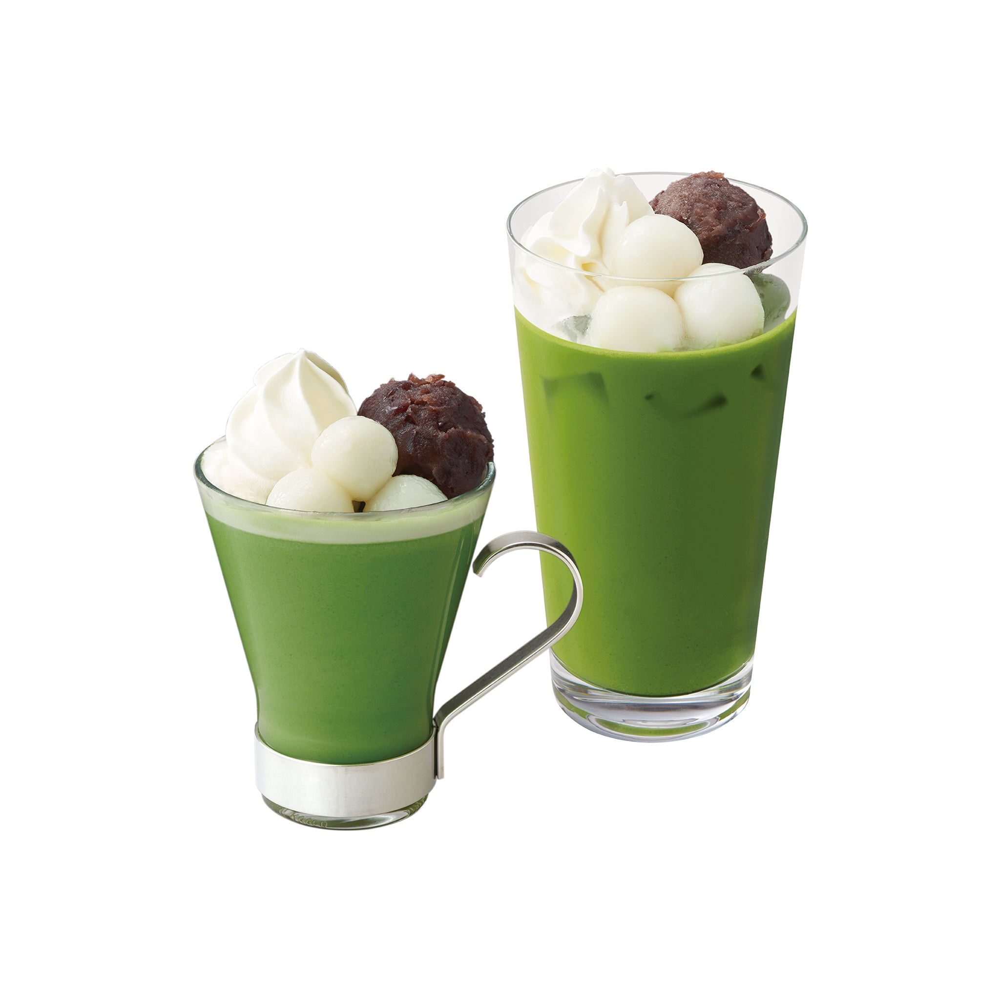 抹茶白玉あずきラテ　<br><small>（HOT/ICED）<br>Matcha Latte w/Shiratama mochi, Red bean paste and Whipped cream</small>