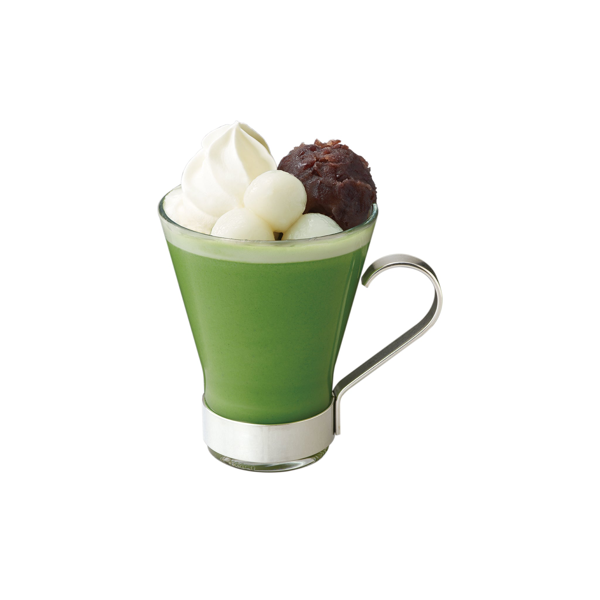 抹茶白玉あずきラテ　<br><small>（HOT/ICED）<br>Matcha Latte w/Shiratama mochi, Red bean paste and Whipped cream</small>