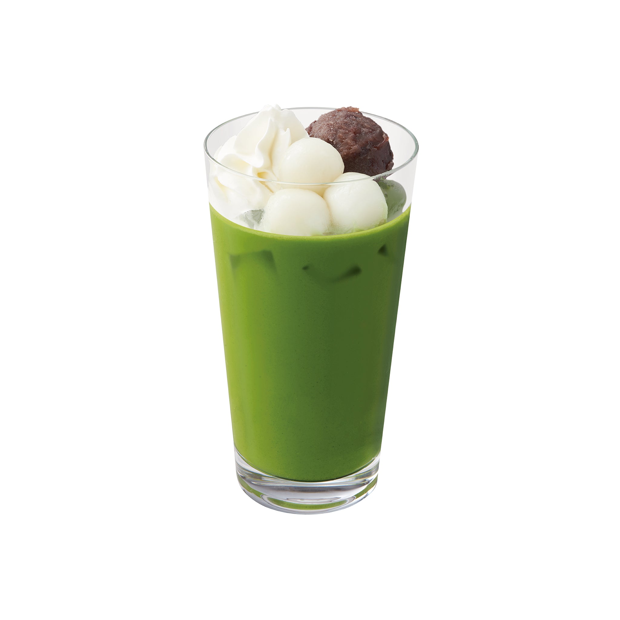 抹茶白玉あずきラテ　<br><small>（HOT/ICED）<br>Matcha Latte w/Shiratama mochi, Red bean paste and Whipped cream</small>