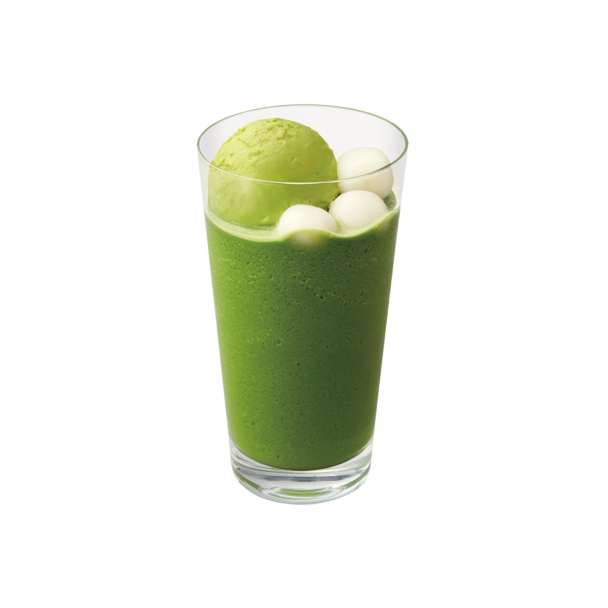 抹茶白玉フローズン<br><small>(ICED) <br>Matcha Latte frappe w/Matcha ice cream and Shiratama mochi</small>