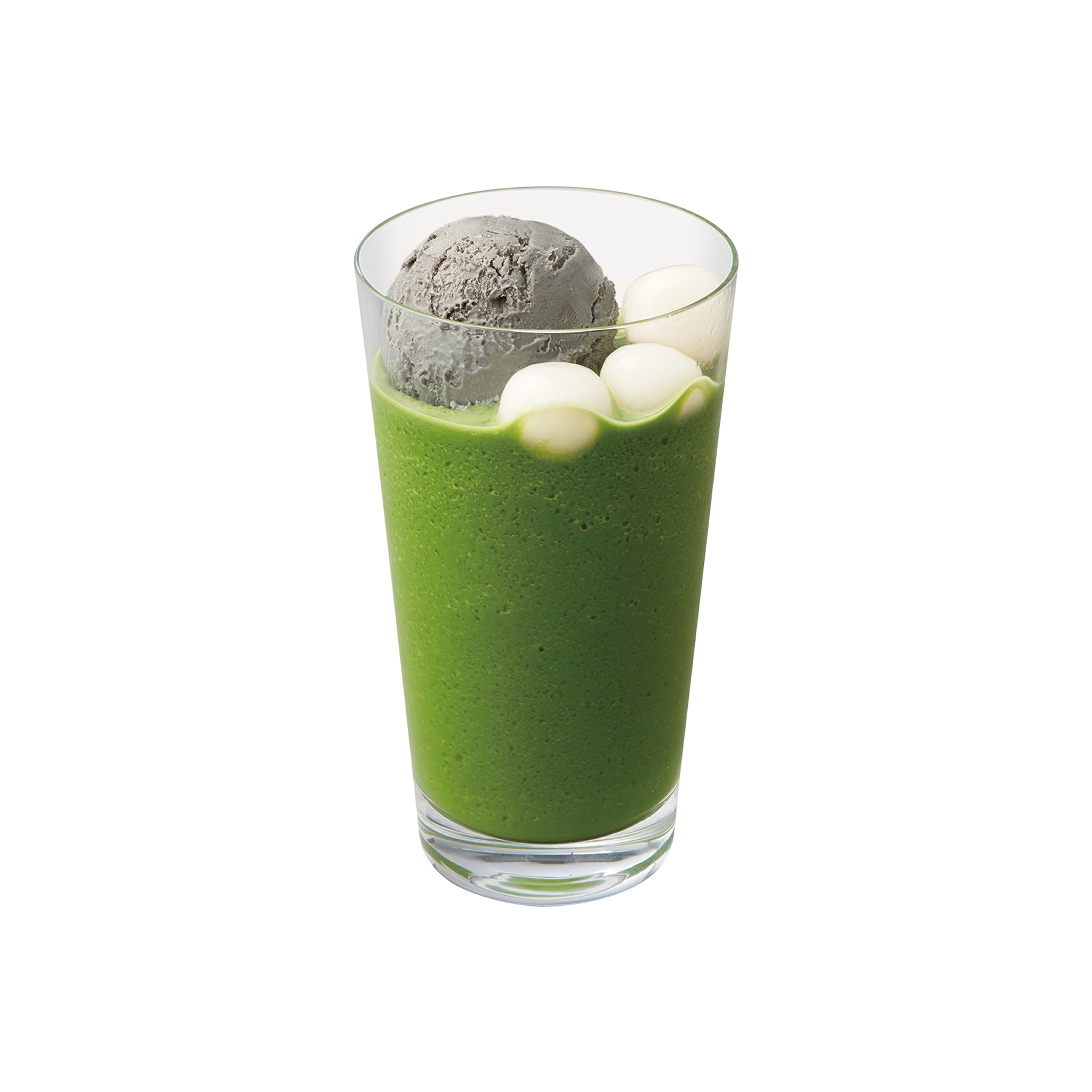 黒胡麻白玉フローズン<br><small>（ICED）　<br>Matcha Latte frappe w/Black sesame ice cream and Shiratama mochi</small>