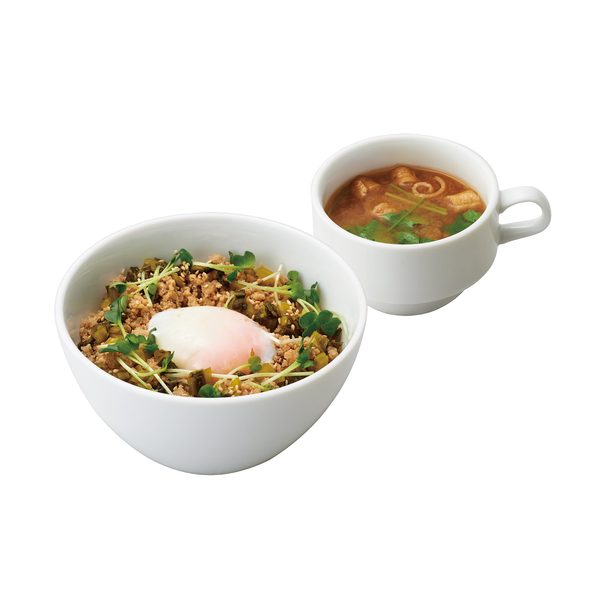 鶏そぼろどんぶり <br><small>Sweet and savory ground chicken w/Soft-boiled egg</small>