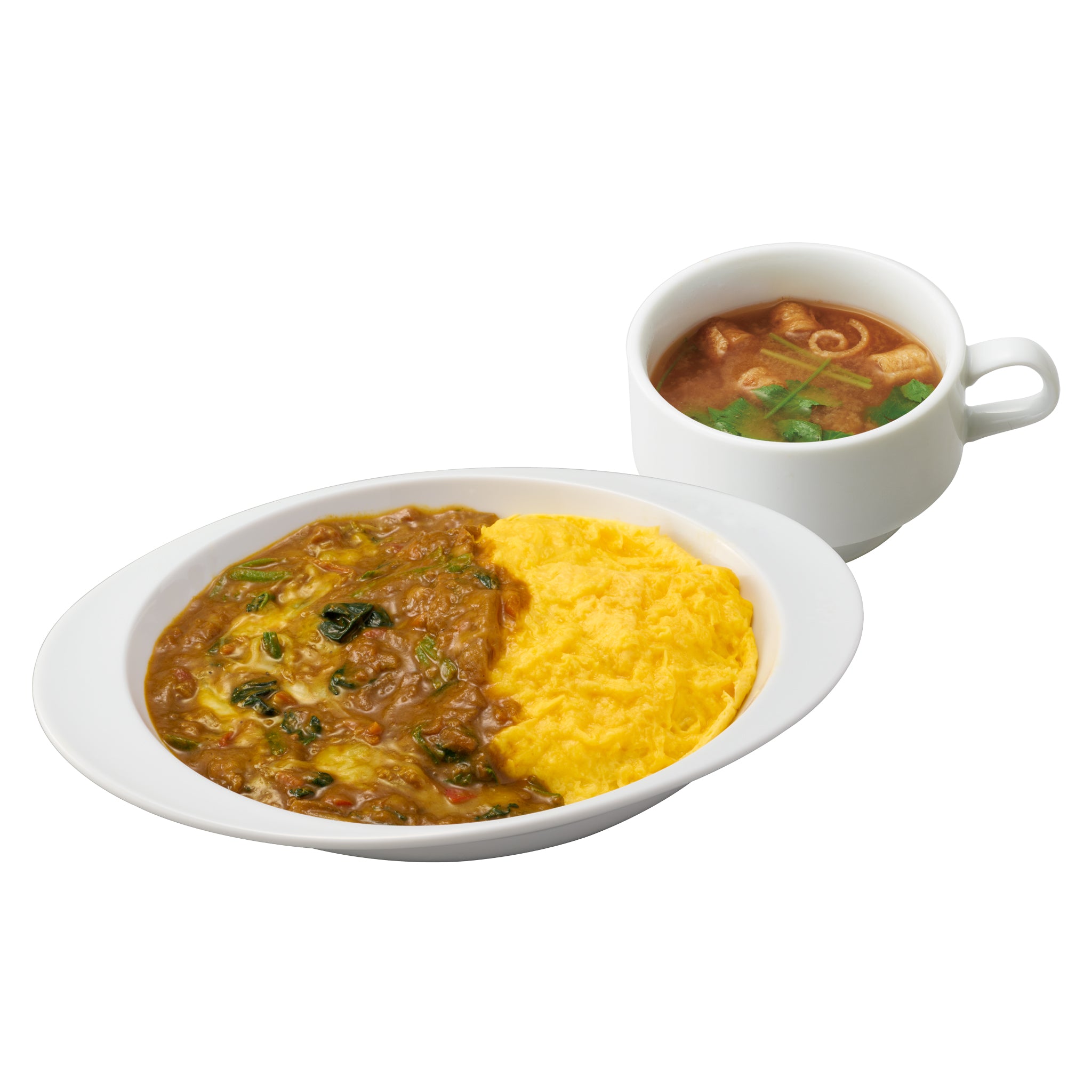 オムレツほうれん草チーズカレー<br><small>Spinach and cheese omelette curry and rice</small>