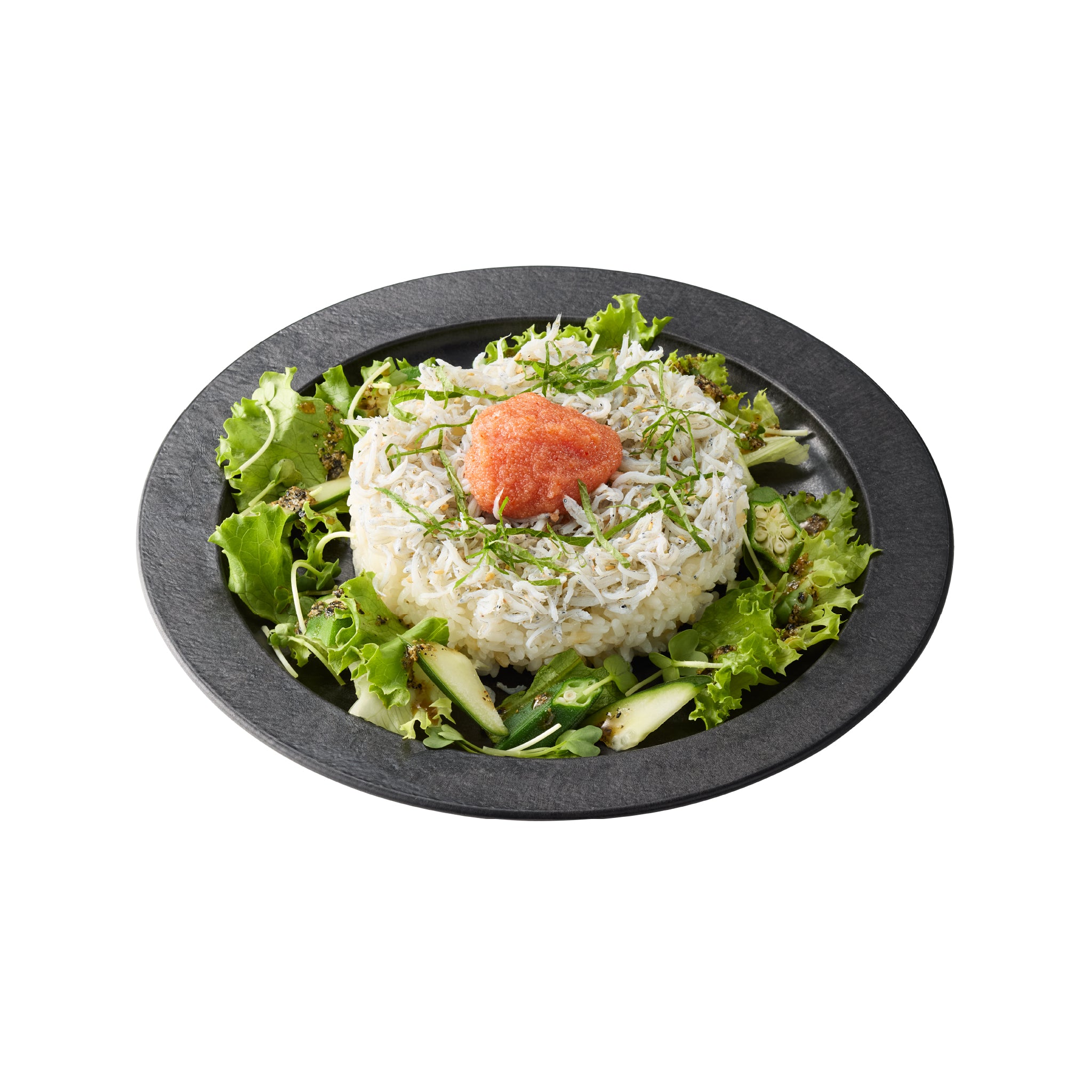 和歌山県”山利”の釜あげしらすと明太子プレート<br><small>Plate of Yamari boiled whitebait from Wakayama and spicy cod roe</small>