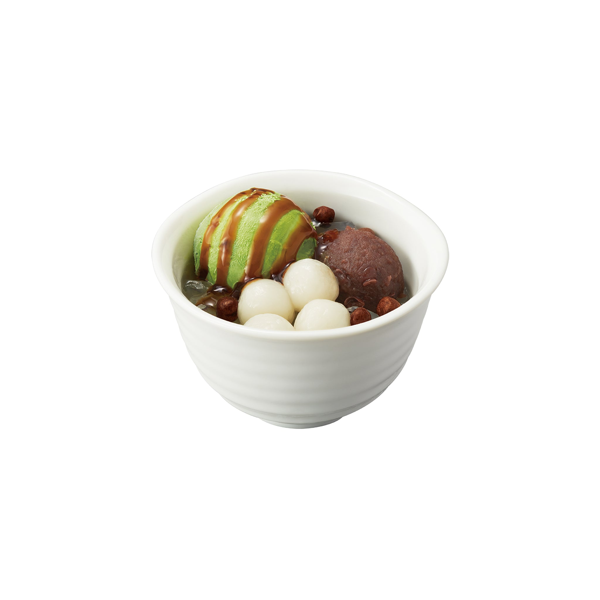 抹茶クリームあんみつ　<br><small>Japanese agar w/Matcha ice cream, Red bean paste and Brown sugar syrup</small>