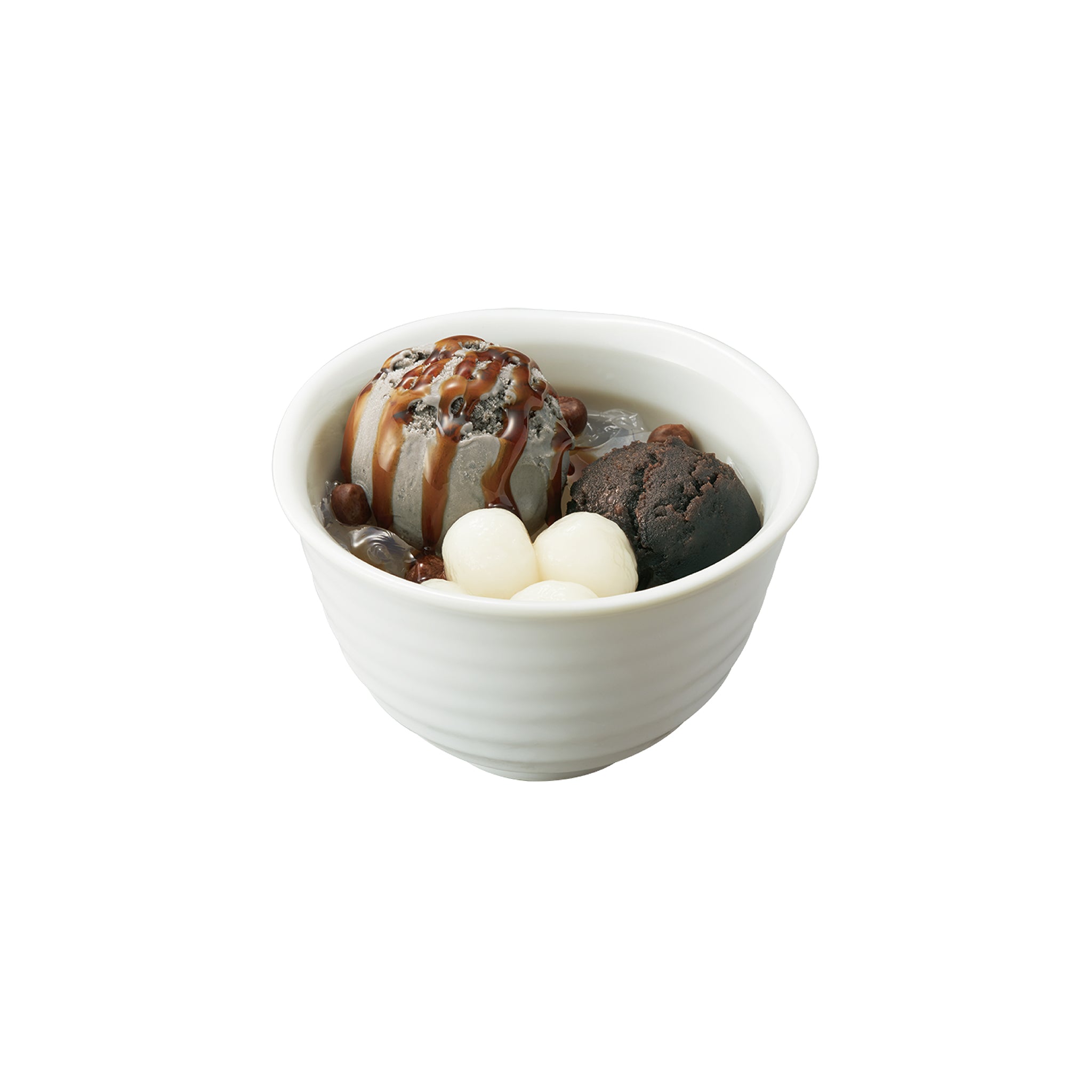 黒胡麻クリームあんみつ　<br><small>Japanese agar w/Black sesame ice cream, Bean paste and Brown sugar syrup</small>